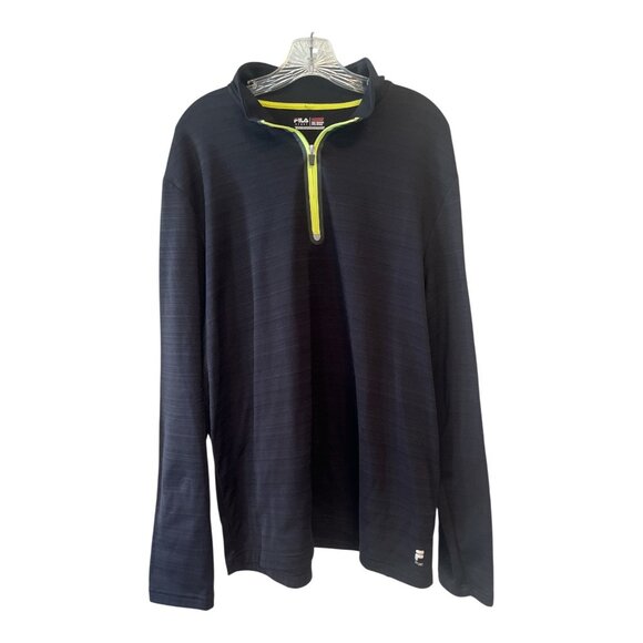 FILA Sport Men’s XXL Quarter Zip Pullover Black Neon Trim Long Sleeve Shirt - Picture 1 of 6